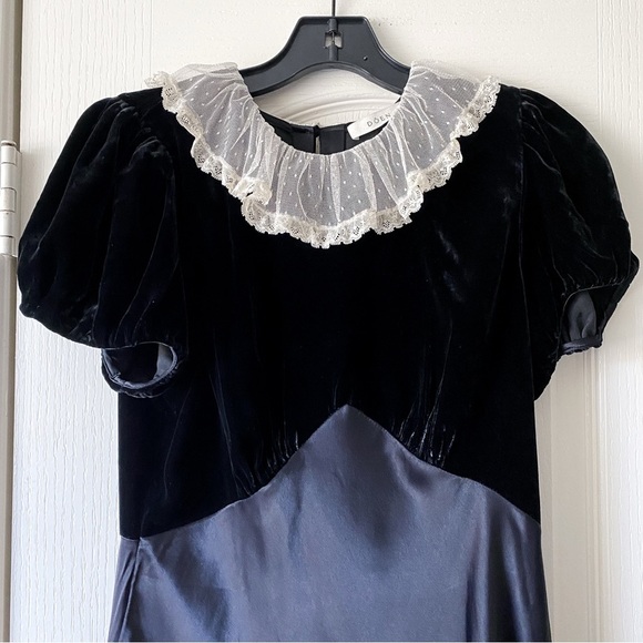 Doen Adelie Mini Dress Velvet Satin Silk Lace Collar Black Medium EUC - Picture 4 of 11
